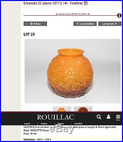Très Joli vase boule art-deco DELATTE aux cerises, moulé, era Daum Galle Muller