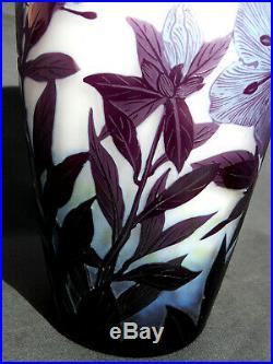 Très beau vase Delatte ibiscus, parfait, era daum galle 1900, NO COPY