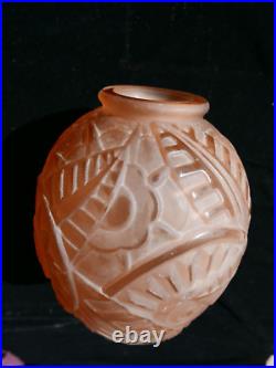 Très très rare vase rosé ART DECO 1930 Degué signé GUERON 21 cm