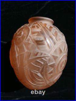 Très très rare vase rosé ART DECO 1930 Degué signé GUERON 21 cm