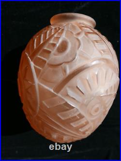 Très très rare vase rosé ART DECO 1930 Degué signé GUERON 21 cm