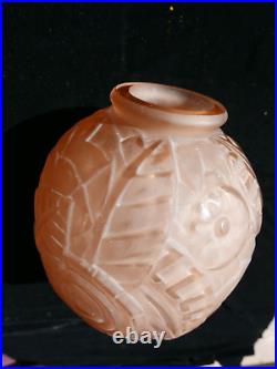 Très très rare vase rosé ART DECO 1930 Degué signé GUERON 21 cm