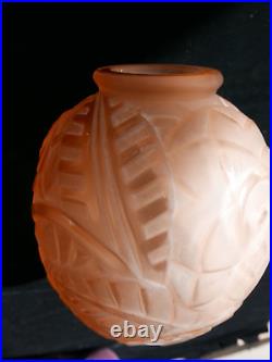 Très très rare vase rosé ART DECO 1930 Degué signé GUERON 21 cm