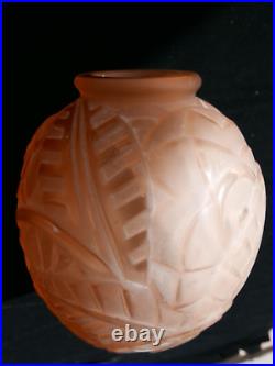 Très très rare vase rosé ART DECO 1930 Degué signé GUERON 21 cm