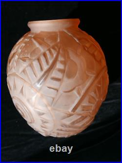 Très très rare vase rosé ART DECO 1930 Degué signé GUERON 21 cm