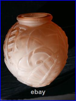 Très très rare vase rosé ART DECO 1930 Degué signé GUERON 21 cm