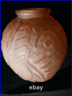 Très très rare vase rosé ART DECO 1930 Degué signé GUERON 21 cm