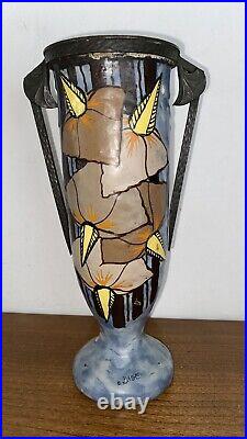 VASE ART DECO ANCIEN GRÈS ÉMAILLÉ signé LOUIS DAGE (1885 1963) & EUGENE VAL