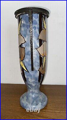 VASE ART DECO ANCIEN GRÈS ÉMAILLÉ signé LOUIS DAGE (1885 1963) & EUGENE VAL