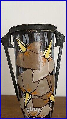 VASE ART DECO ANCIEN GRÈS ÉMAILLÉ signé LOUIS DAGE (1885 1963) & EUGENE VAL