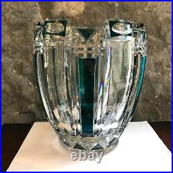 Vase ART DECO cristal clair doublé bleu pétrole et taillé Val Saint Lambert