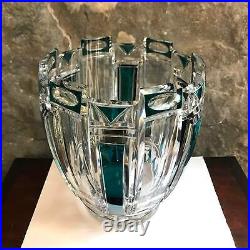 Vase ART DECO cristal clair doublé bleu pétrole et taillé Val Saint Lambert