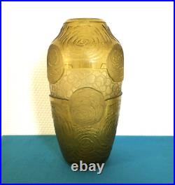 Vase ART DECO verre gravé à l'acide signé MONTJOYE SD 21 cm SAINT DENIS cristal