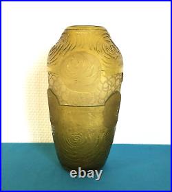 Vase ART DECO verre gravé à l'acide signé MONTJOYE SD 21 cm SAINT DENIS cristal