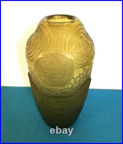 Vase ART DECO verre gravé à l'acide signé MONTJOYE SD 21 cm SAINT DENIS cristal