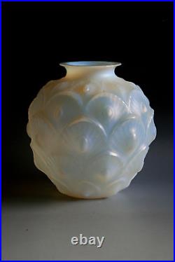 Vase Art Deco Ancien Sabino Les Plumes Verre Opalescent