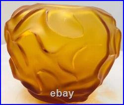 Vase Art Deco Boule Tourbillon Orange CHB Cristallerie De Haute Bretagne