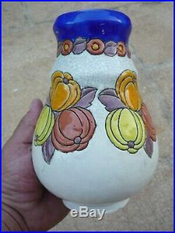 Vase Art Deco Ceramique Craquelee Emaux Cloisonnes Boch Freres Keramis Catteau
