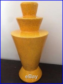 Vase Art Deco Craquele Jaune Charles Catteau Céramique