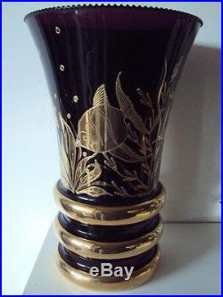 Vase Art Déco Cristal Décor Poissons Doré
