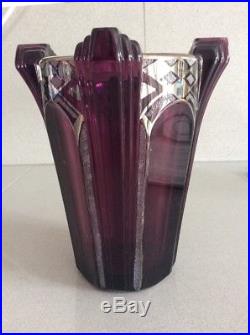 Vase Art Deco Granité, Dégagé A L'acide & Émaillé