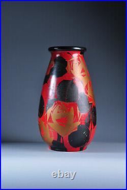 Vase Art Déco Louis Giraud 1930 céramique Vallauris noir et rouge old ceramic