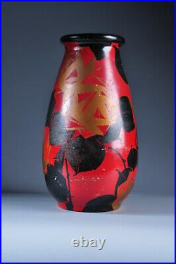Vase Art Déco Louis Giraud 1930 céramique Vallauris noir et rouge old ceramic