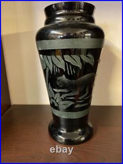 Vase Art Deco Paul Heller En Opaline Noire Et Sablage Titane Decor Savane