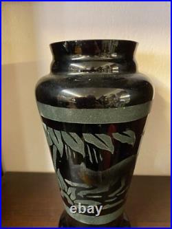 Vase Art Deco Paul Heller En Opaline Noire Et Sablage Titane Decor Savane