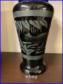 Vase Art Deco Paul Heller En Opaline Noire Et Sablage Titane Decor Savane