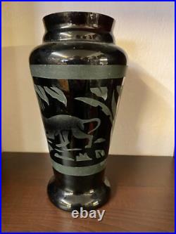 Vase Art Deco Paul Heller En Opaline Noire Et Sablage Titane Decor Savane