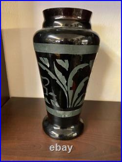 Vase Art Deco Paul Heller En Opaline Noire Et Sablage Titane Decor Savane