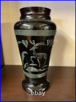 Vase Art Deco Paul Heller En Opaline Noire Et Sablage Titane Decor Savane