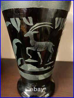 Vase Art Deco Paul Heller En Opaline Noire Et Sablage Titane Decor Savane