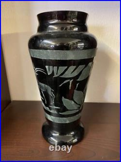 Vase Art Deco Paul Heller En Opaline Noire Et Sablage Titane Decor Savane