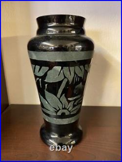 Vase Art Deco Paul Heller En Opaline Noire Et Sablage Titane Decor Savane