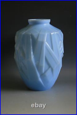 Vase Art Deco Schneider Opaline Blue Glass Circa 1930