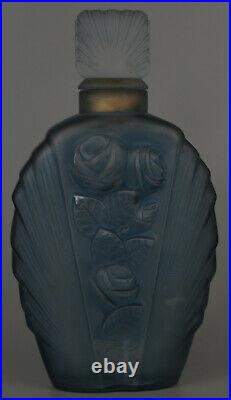 Vase Art Déco Verre moulé et pressé bleu, à décor de roses
