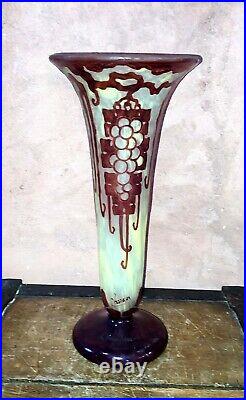 Vase Art Deco Verre multicouche signé Charder Le Verre Français (Schneider)