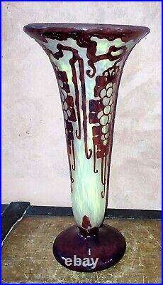 Vase Art Deco Verre multicouche signé Charder Le Verre Français (Schneider)