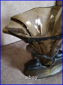 Vase Art Déco en Verre Pressé Moulé Ancien