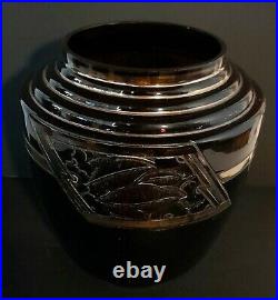 Vase Art Déco signé D'ARGYL en verre aubergine et filets or