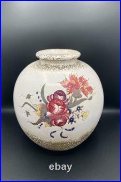 Vase Art Déco signé Louis Dage Céramique peinte à décor floral France 1920 Vase Art Déco signé Louis Dage Céramique peinte à décor floral France 1920
