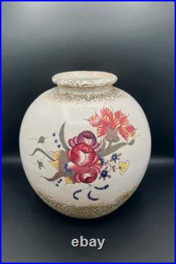 Vase Art Déco signé Louis Dage Céramique peinte à décor floral France 1920 Vase Art Déco signé Louis Dage Céramique peinte à décor floral France 1920