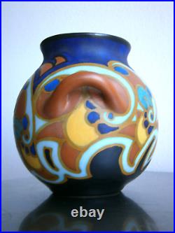 Vase Art déco Céramique Faïence Gouda décor 1930 Ancien