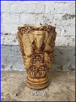 Vase Asiatique Indien Résine Vintage Style Art Déco Ethnique Jaune Orange Inde