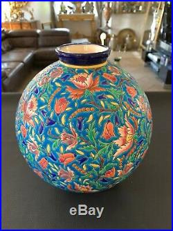 Vase Boule Art -déco De Longwy à Décor Floral