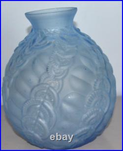 Vase Boule Verre Moulé Pressé Bleu Art Déco