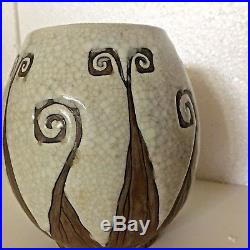 Vase Céramique CHARLES CATTEAU Grès Keramis décor 775 Maïs, Art Deco BOCH