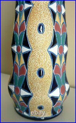 Vase Ceramique Emaillee Polychrome, Art Deco, Annees 20/30 Signe Amphora